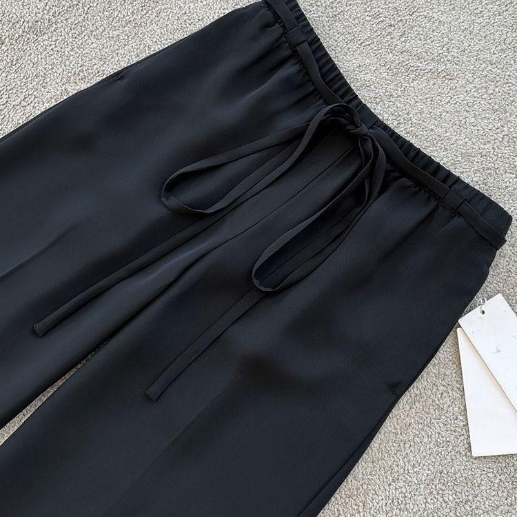 Ice Silk Black Wide-Leg Women's Pants - 2025 Summer Style, New Drapey Straight-Leg, Casual Loose Fit with Sun Protection