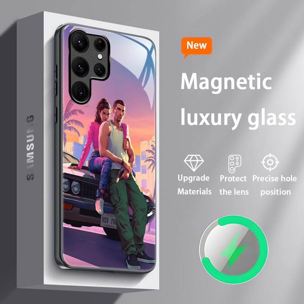 G-GTA6 R Star Game Hot Phone Case For Samsung S25 S24 S23 S22 S21 S20 Plus Ultra Note20 Glass Magnetic Case
