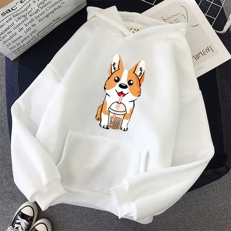 Milk Tea Cup Corgi Fashion Unisex Hoodies Spring Autumn Male Casual Hoodies Sweatshirts Student Basic Hoodies Sweatshirt Tops
