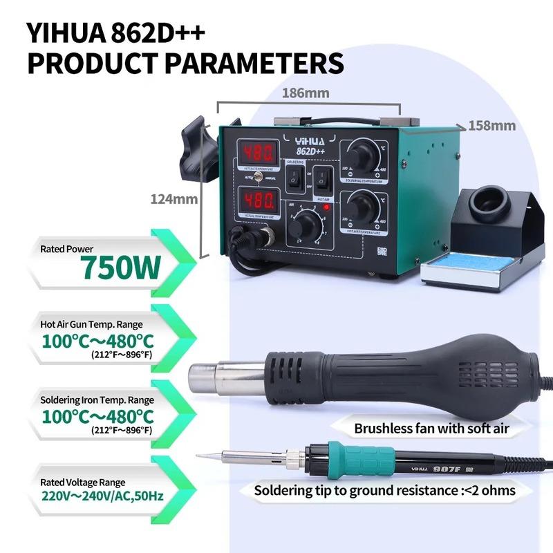 YIHUA 862D++750W Hot Air Rework Station Soldering Iron Professional Welding Equipment PCB Chip Repair