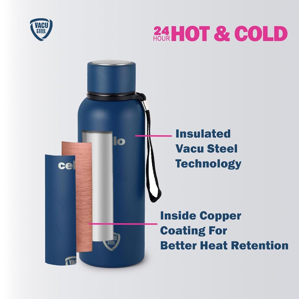 Doppelwandige Isolierwasserflasche für heiße und kalte Getränke, reisefreundliche Edelstahlflasche 550 ml mit auslaufsicherem Deckel und grifffreundlichem Design