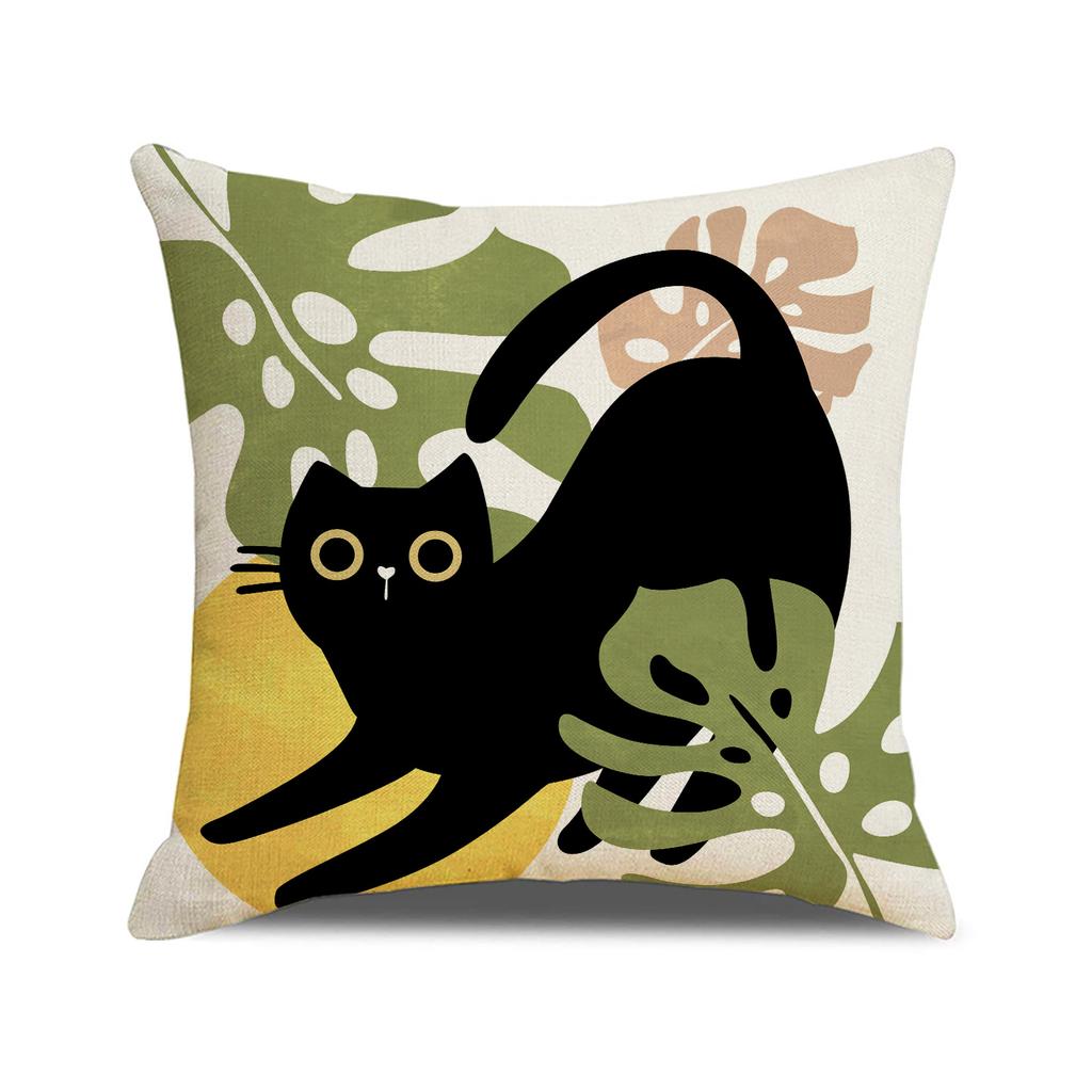 Cartoon Niedliche Katze Kissenbezug Leinen Schmutzabweisend Autokissen Indoor Heimdekor Sofakissenbezug