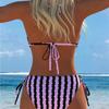 1011 New European and American Split Printing Splicing Neck Women's Split Swimsuit Bikini Suit Sexy