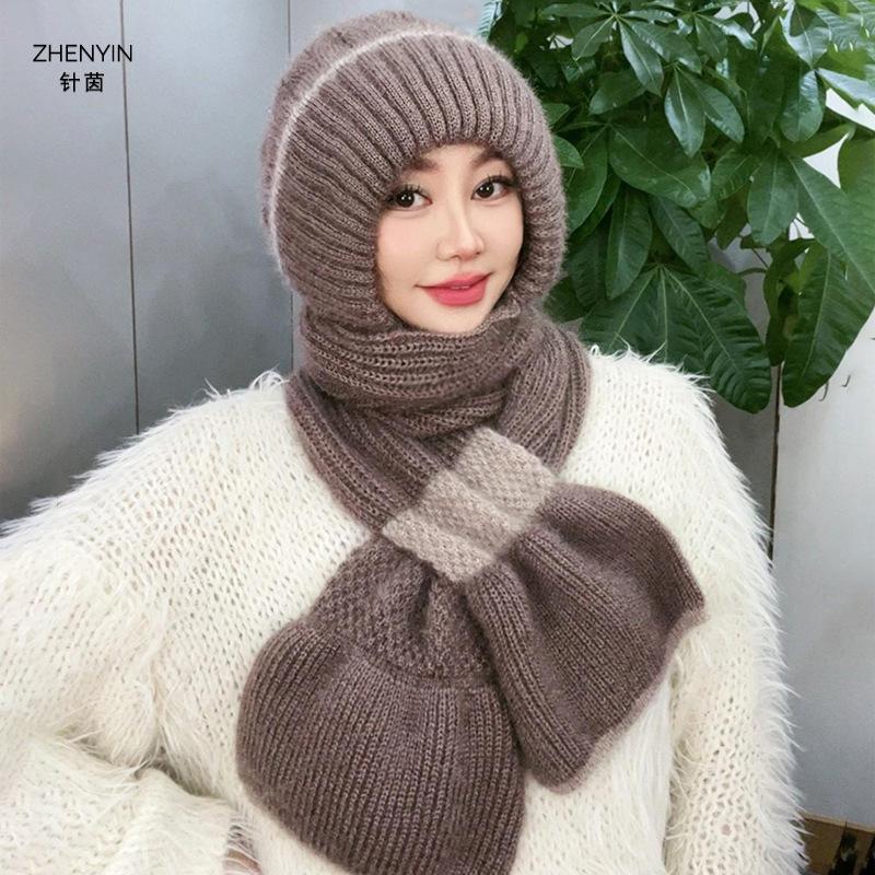 

Winter velvet warm snow cap headgear neck protection ear protection mother knitted scarf integrated cycling windproof one size elastic