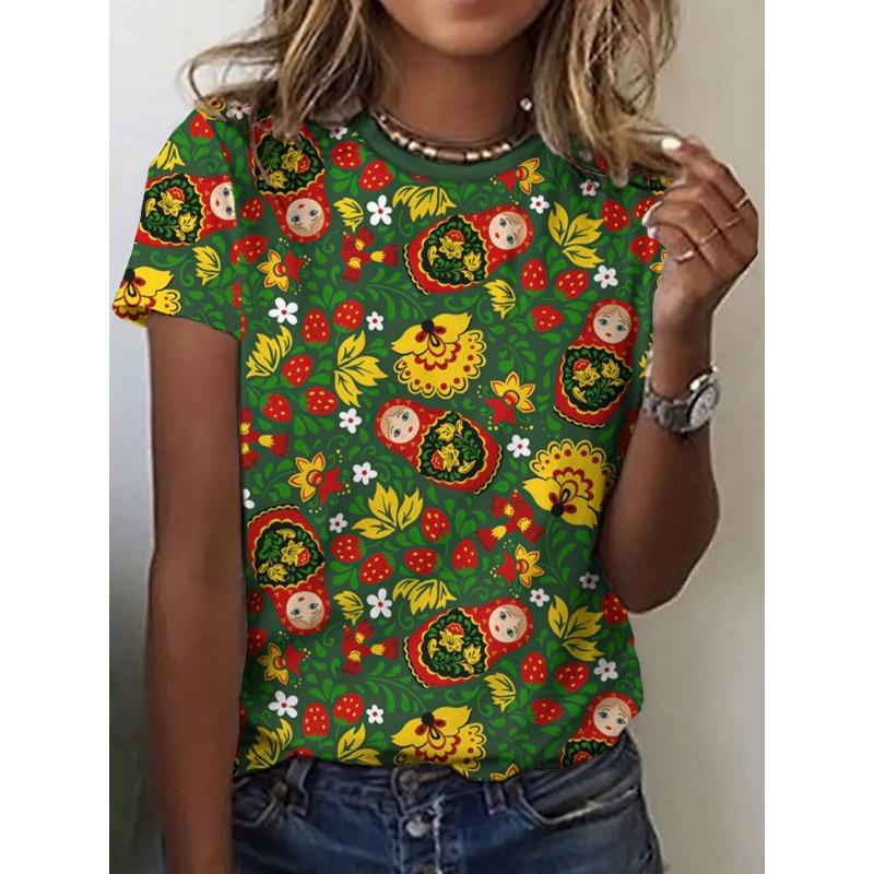 3D Print Women Round Neck Short Sleeve T Shirt Tees Harajuku Y2K Top Female Clothing