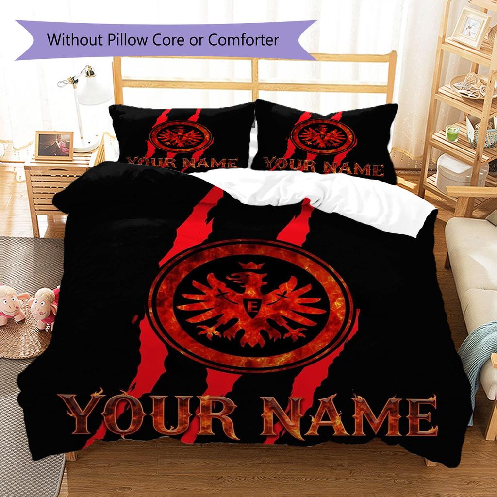 Eintracht Frankfurt Custom Name Pattern Bedding,Quilt Set Quilt Cover Pillowcase Home Birthday Gift(1 * Duvet Cover + 2 * Pillowcase, Without Core)