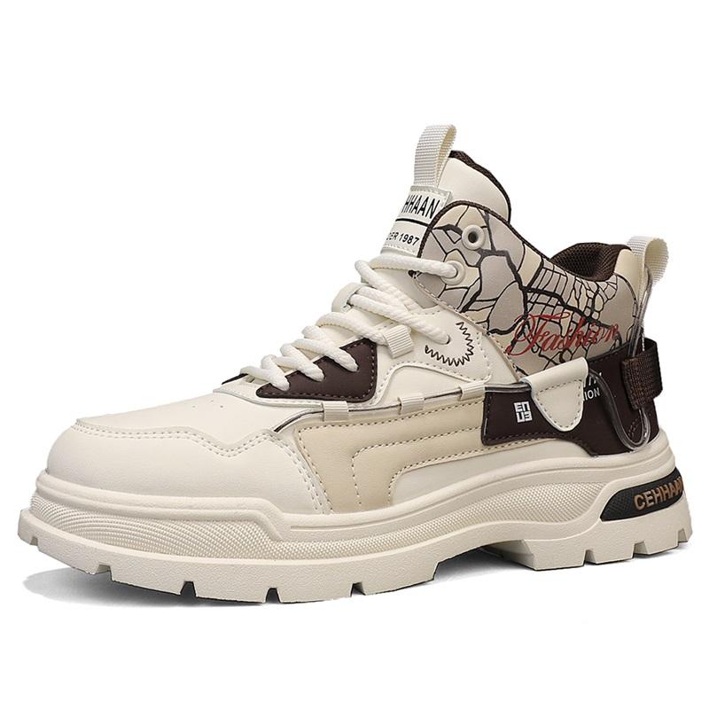 

Mens Sports Shoes 2026 Autumn Winter New High Top Fashion Color Blocking Design Wear-resistant Snug Sports Mens Short Boots 44 бежевий