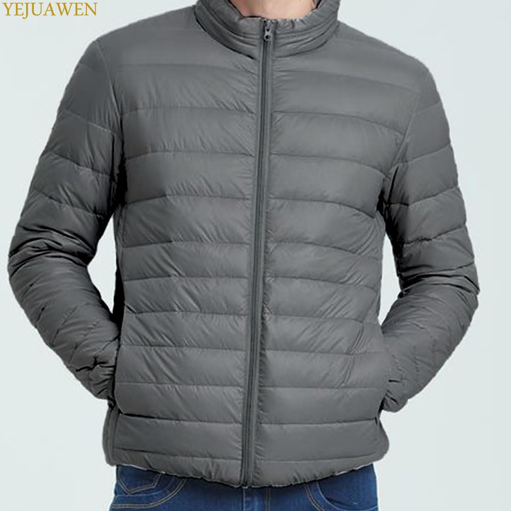 YEJUAWEN Ultralight Down Solid with Storage Lightweight Down Outerwear for Autumn and WEN020 Men's Jacket, Water-Repellent, Lightweight, Thin, Warm,