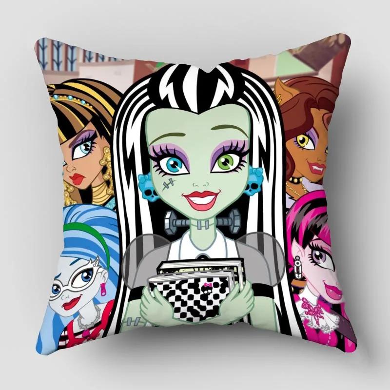 Monster High Pillow Cover Bedroom Home Office Decorative Pillowcase Square Zipper Pillow Cases Satin Fabric 10.16WJY
