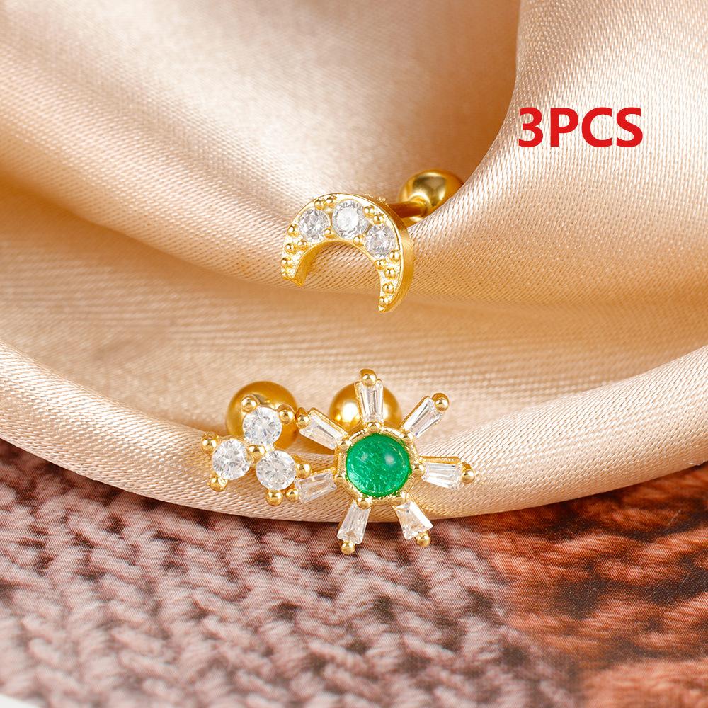 Cross-Border Hot Selling Snowflake Moon Zircon Ear Bone Stud Six-Leaf Flower Studs Tragus Body Piercing Jewelry