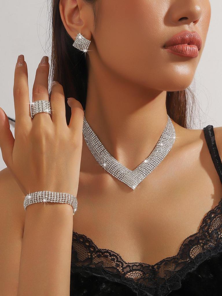 Elegant Rhinestone Zirconia Necklace & Jewelry Set for Bridal & Evening Wear