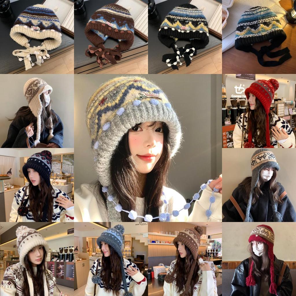Vintage Knit Beret Wool Blend Warm Hat For Autumn Winter Women