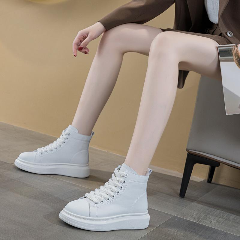 High-top women's shoes 2026 autumn new student platform casual high and thin leather medium tube sports shoes