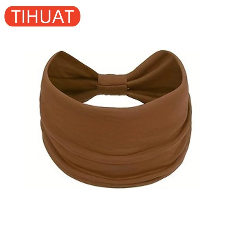 1pc Boho Solid Wide Headbands Vintage Knot Elastic Turban Head Wrap for Women Girls Soft Bandana Hair Accessories