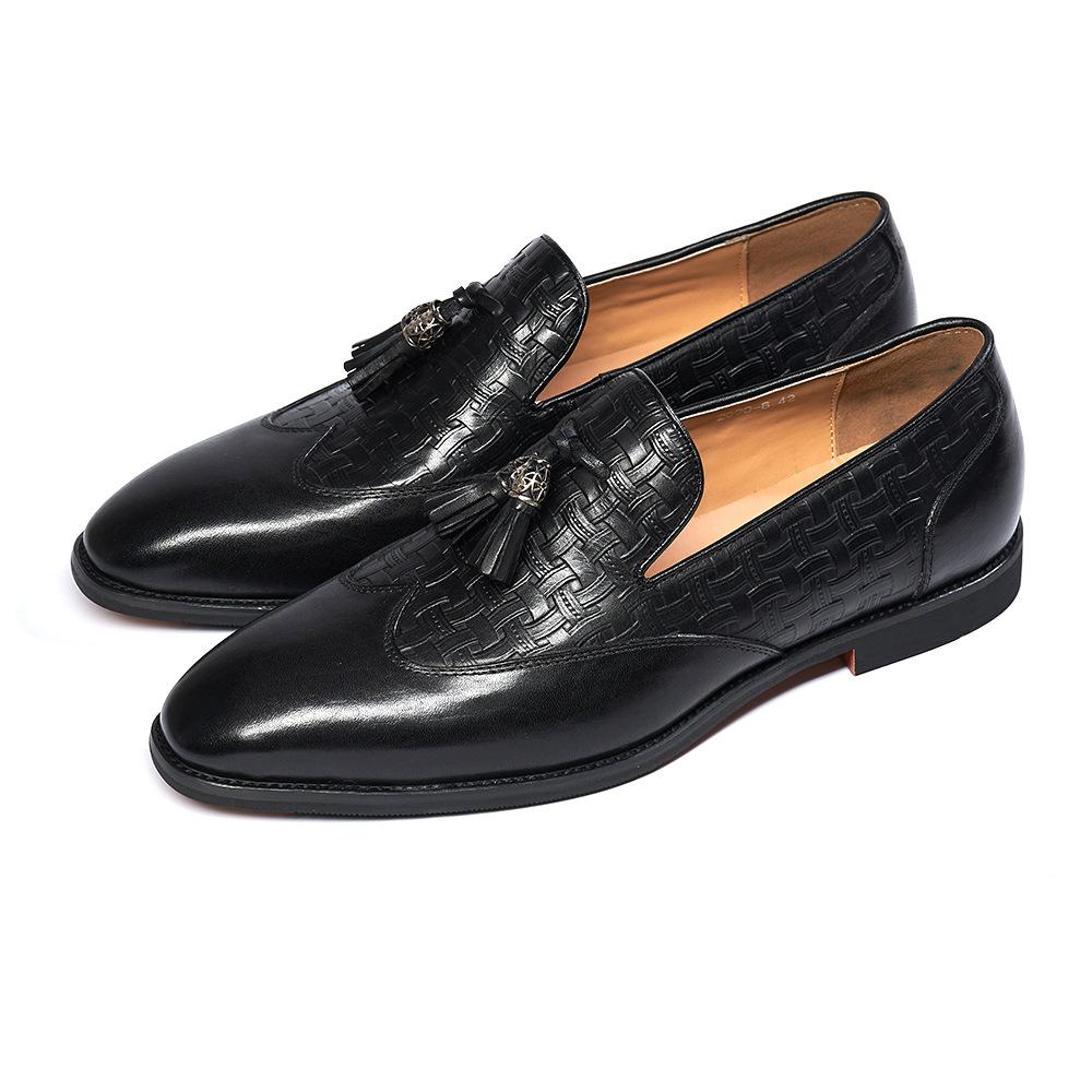 Loafer Leather Shoes Cowhide Men'S Fringed Retro One-Pedal Business Casual Leather Shoes Men'S Handmade Wedding Banquet Shoes