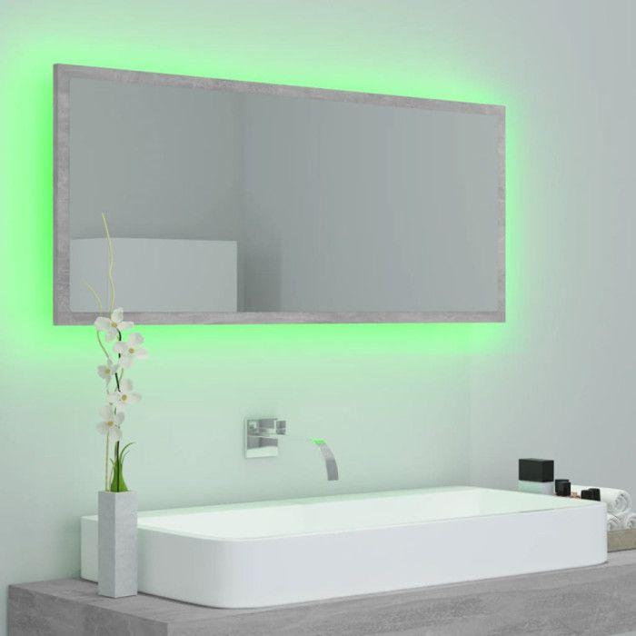 VidaXL Miroir à LED de salle de bain Gris béton 100x8,5x37cm Acrylique 804944