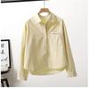 Short Cotton Shirt Women's Spring Summer Coat Fashion Letter Pocket Jacket Long Sleeve Casual Blouse Joker Ladies Tops