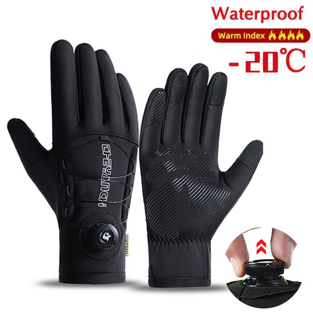 Men Winter Waterproof Cycling Gloves Outdoor Sports Running Motorcycle Ski Touch Screen Fleece Gloves Non-slip Warm Full Fingers