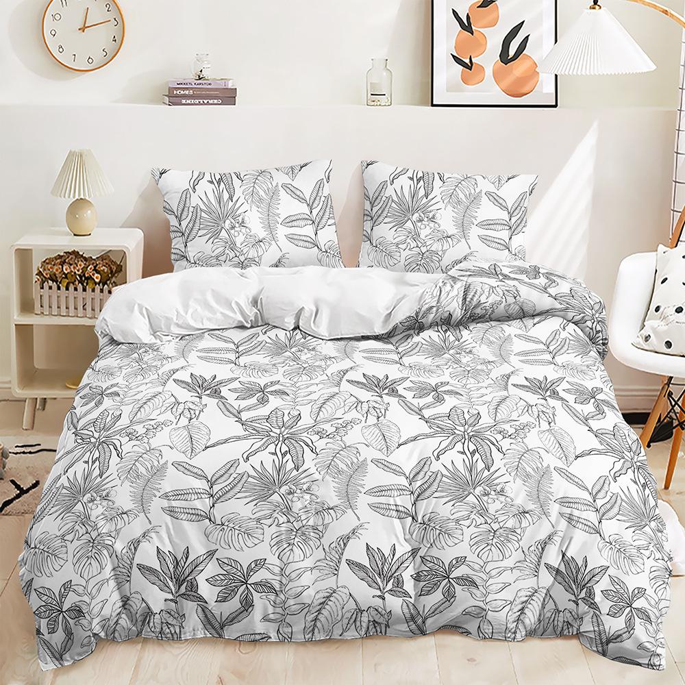 Three-Piece 3D Quilt Cover Plant Leaves Simple Wind Kit Bedding
