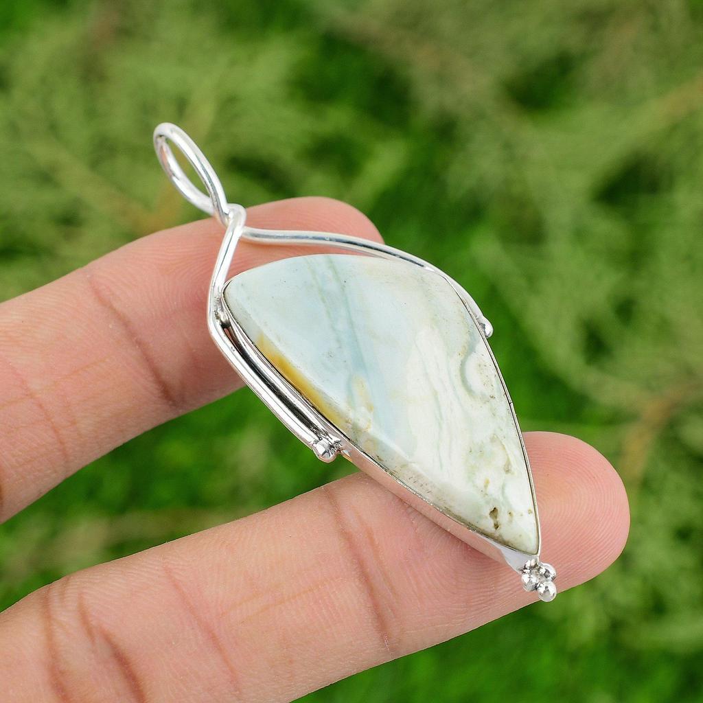 Daughters Day Deal 925 Silver Blue Rhodochrosite Stone Art Deco Pendant Jewelry