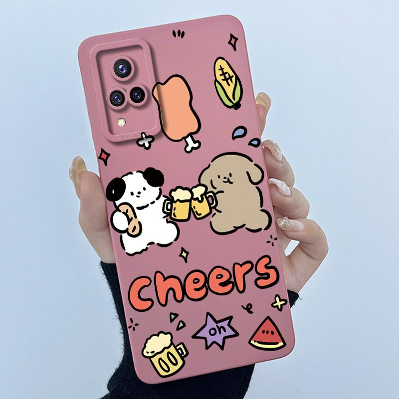For Vivo V21 4G VIVOV21 5G Cases V2066 V2108 V2050 Soft Silicone Phone Case Sweet Printing Cute Cartoon Protective Painted Cover