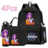 4Pcs/set Anime Demon Hunters Printed 750Ml Water Bottler Backpack Handbag Pencil Case for Teenager Boy Girl Large Capacity Waterproof Schoolbag
