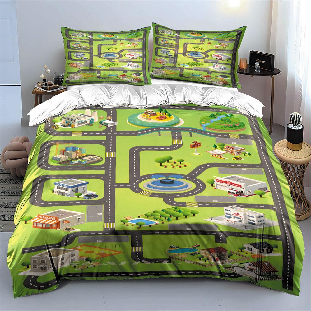 "Charming miniature cityscape adventure" Bedding sets Duvet covers Pillowcases(1* Duvet Cover 2* Pillowcases without duvet insert)