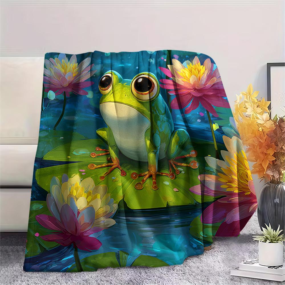 Frog Print Flannel Blanket, High quality Comfortable for All Seasons, Home Decor, Warmth and Comfort, Perfect for Christmas Gifts