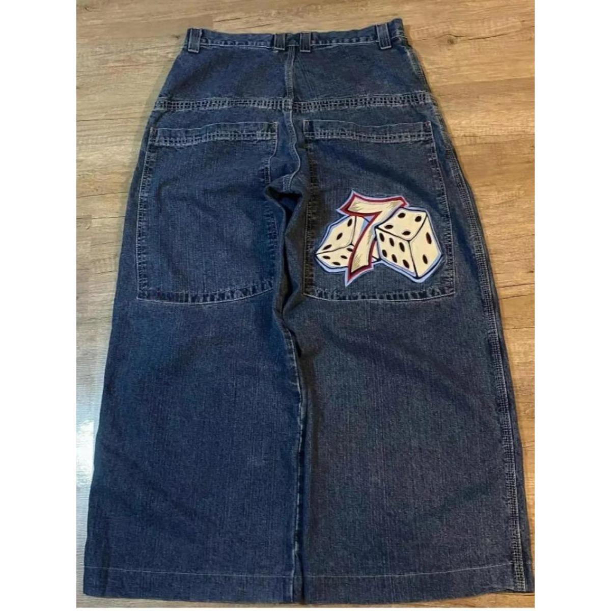 

Вышитые мешковатые джинсы Y2K Одежда для мужчин и женщин Harajuku Hip Hop Вышитые винтажные синие мешковатые джинсы с низкой талией Широкие брюки XXL