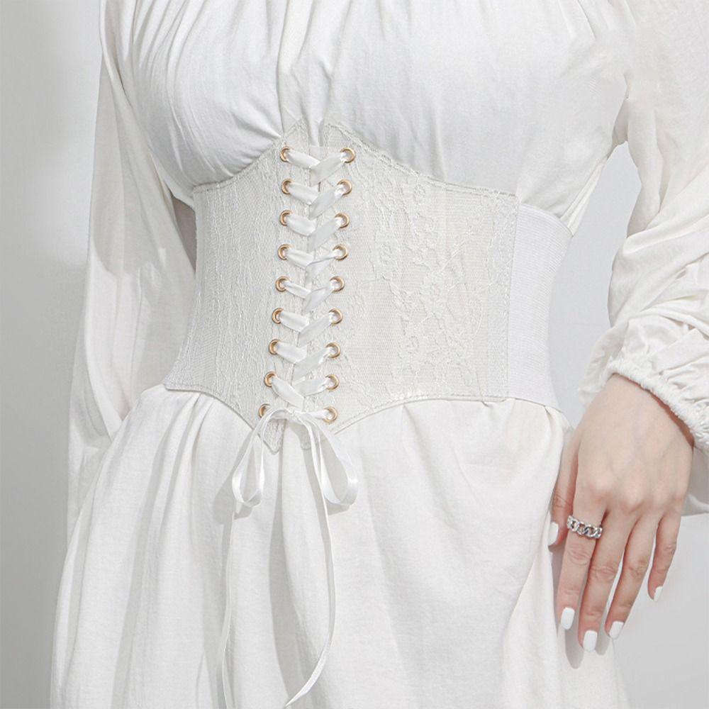 Flower Embroidery Lace Corset Waist Belt PU Leather Waist Bands  For Women Lady Girl Bridal