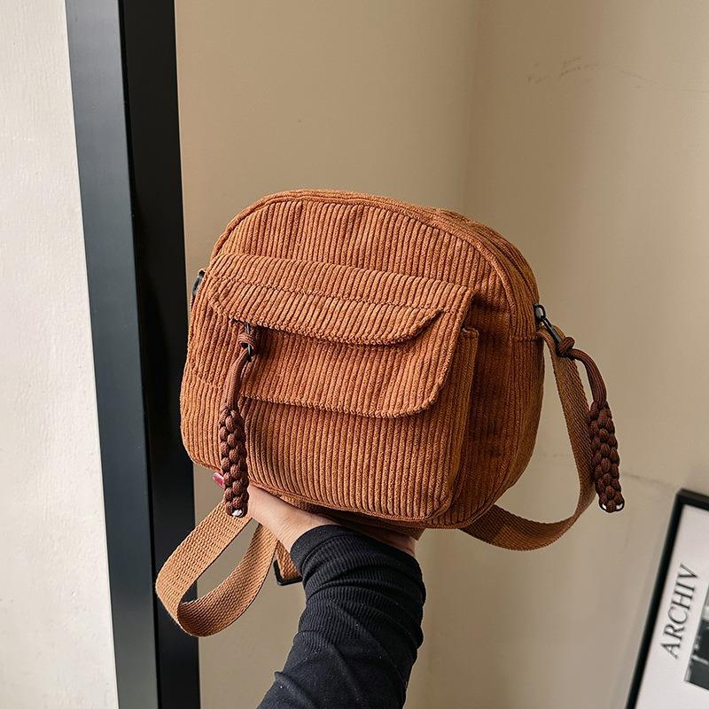 Corduroy autumn new fashion solid color fabric mobile phone bag campus style girls casual shoulder messenger bag