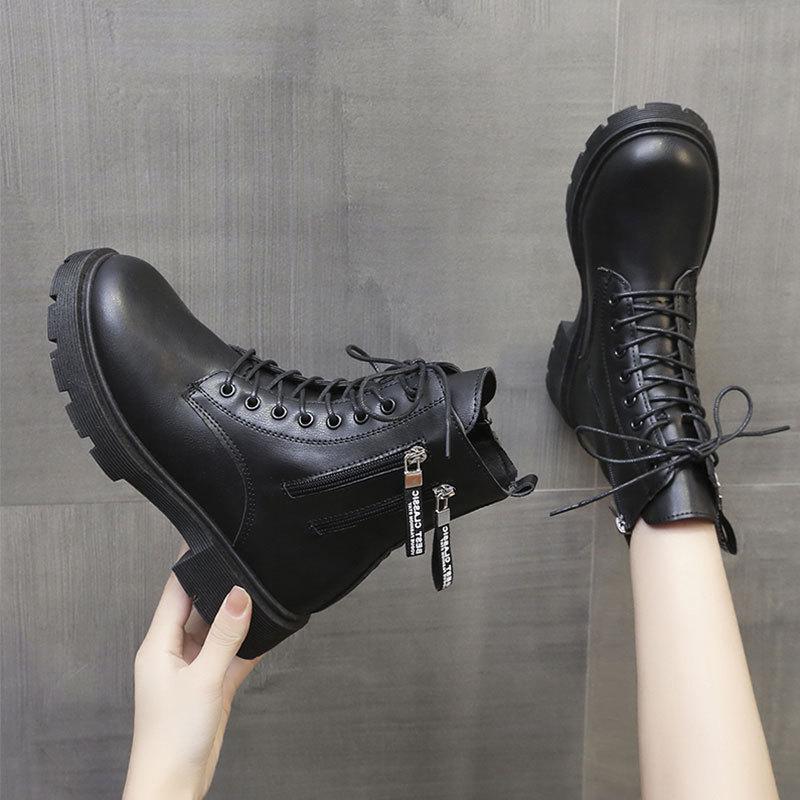 Fashion thick-soled round head velvet high-top cotton shoes women's autumn and winter temperament British style thick-heeled short boots