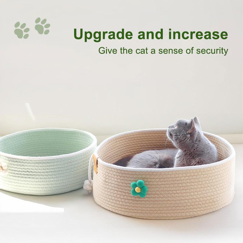 Pet Cat Bed Hand Woven Cotton Rope Cat Beds Cat Scratcher Bed All Seasons Breathable Kitten Nest Cat Sleeping Bed Pet Supplies