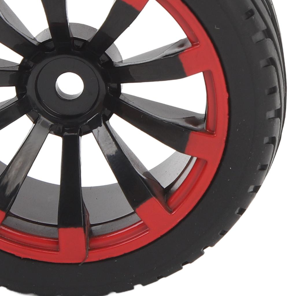 4Pcs 12mm Hex RC Wheels Tires 1/10 Scale Off Road Tires F Shaped Tread 10 Hole Red Ring Wheel Hub Tires