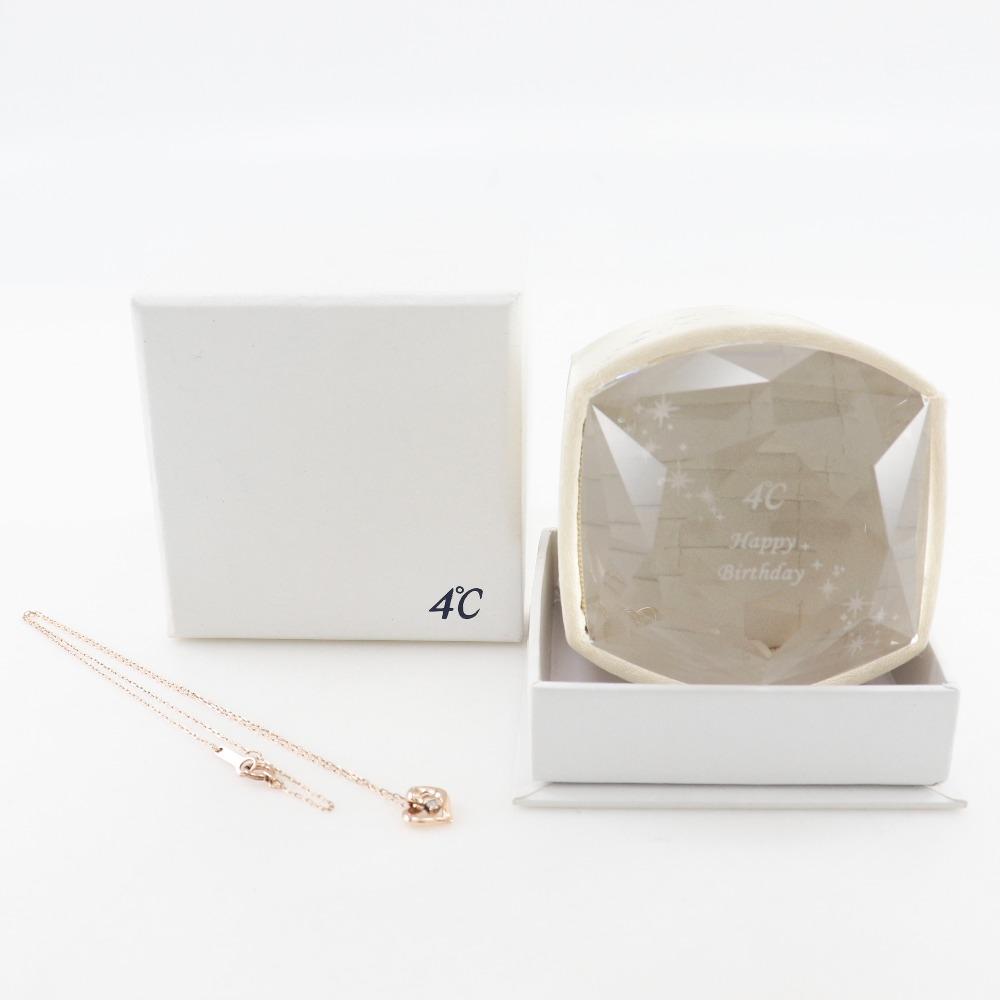 4℃ heart Necklace K10 Pink Gold/diamond heart 1.2g Women Used