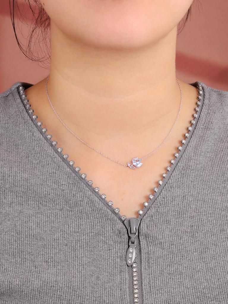 2024 New Rose Design Pendant Necklace 50cm Natural Sky Blue Topaz Gemstone Fine Jewelry for Girls Daughter Nice Birthday Party Gift