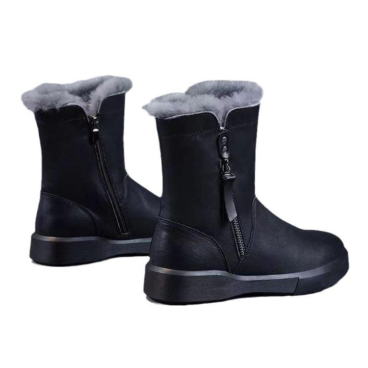Warm Velvet Cotton Boots Women's Winter New Boots Soft Leather Flat Non-slip Snow Boots Women's Cotton Shoes