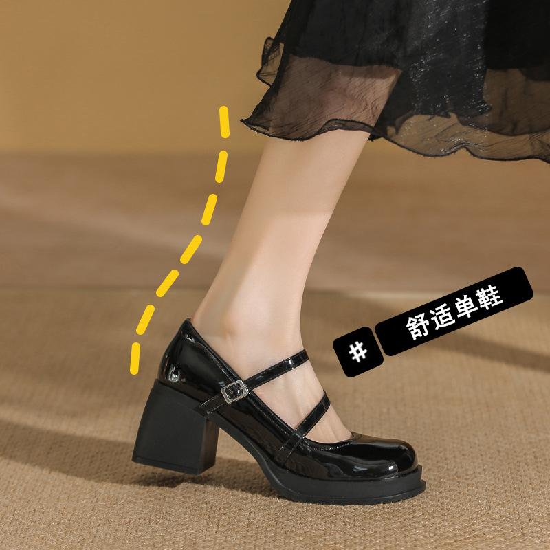 Mary Jane shoes women's spring and summer new shallow mouth one-word buckle strap beautiful high heels platform small leather shoes
