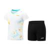 Li Ning Badminton Series All Over Logo V Neck Pullover Short Sleeve T Shirt And Shorts Sports Leisure Set Women Sets AATT040-1