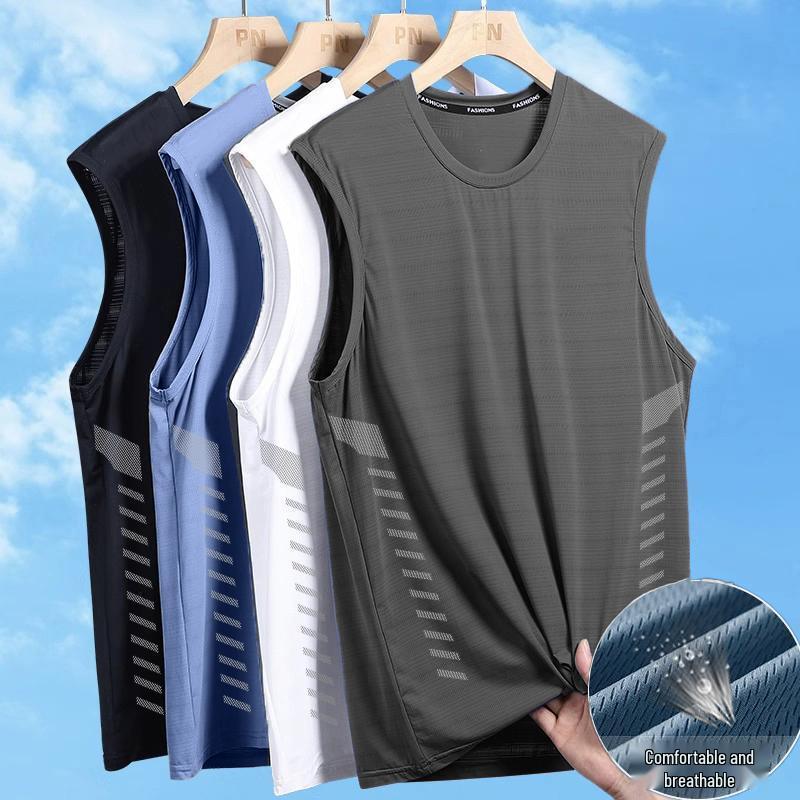 Men's Quick-Dry Ice Silk Sleeveless Sports Tank Top for Summer Fitness and Running
