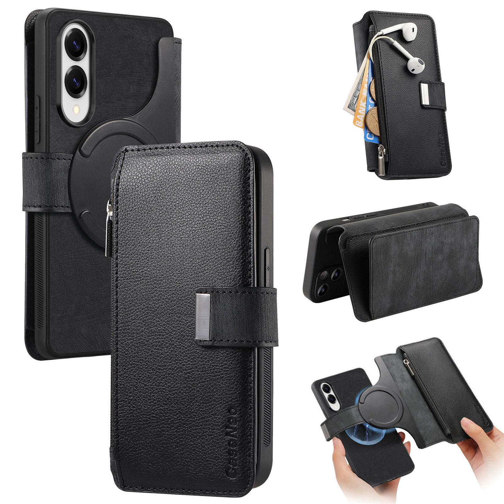 

For Samsung Galaxy S25 Edge Case CASENEO MW-02 Detachable Magnetic Leather Flip Phone Cover Black