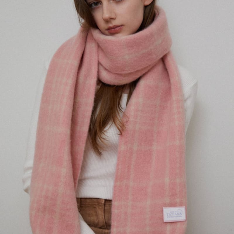 Tatiana Kuscheliger Karomuster Wollmischungs-Schal MF8108 Rosa