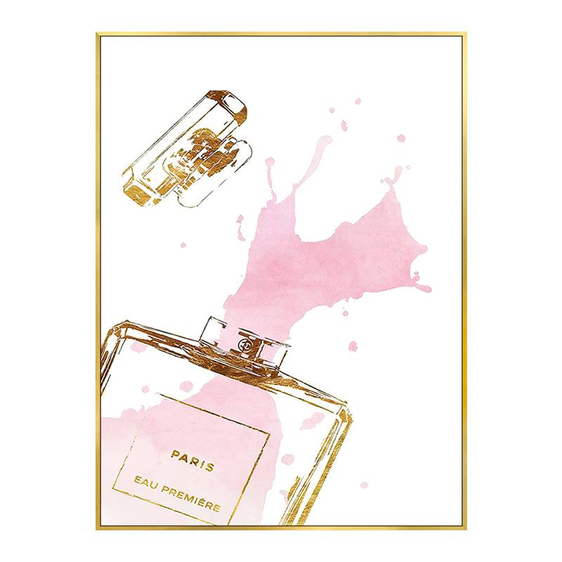 

Модный женский парфюм для девочек, постер, розовые туфли на высоком каблуке, золотые губы, декоративные картины, салон красоты, холст, настенная художественная картина, домашний декор 30x40cm No Framed