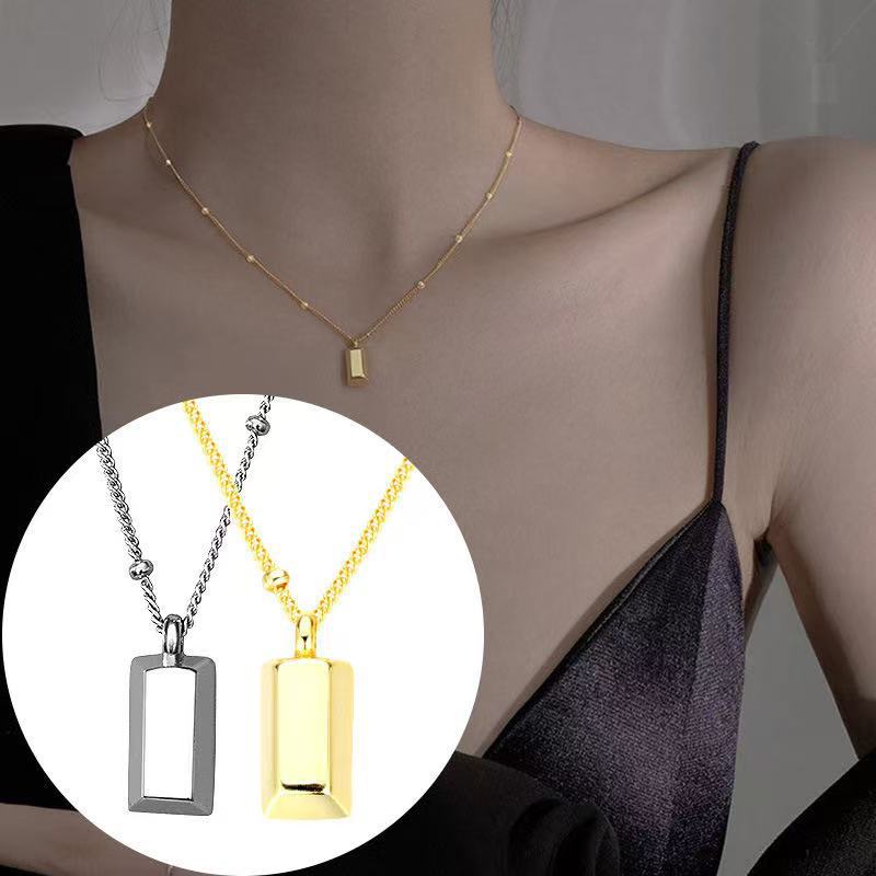 Little Gold Bar Pendant Necklace for Women High-end Niche Design Light Luxury Gold Brick Temperament Versatile Collarbone Chain