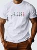 Unisex O Neck Tee Gear Shift Heartbeat Line Print Cotton Short Sleeve Loose Summer Street Breathable Daily Casual Basic Wear Top