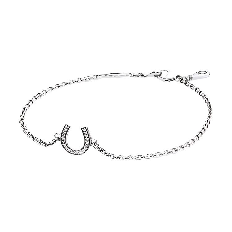 Pandora Solid Color Letter U Paved Edge Bracelet Women bracelet Silver 590507CZ Box,18
