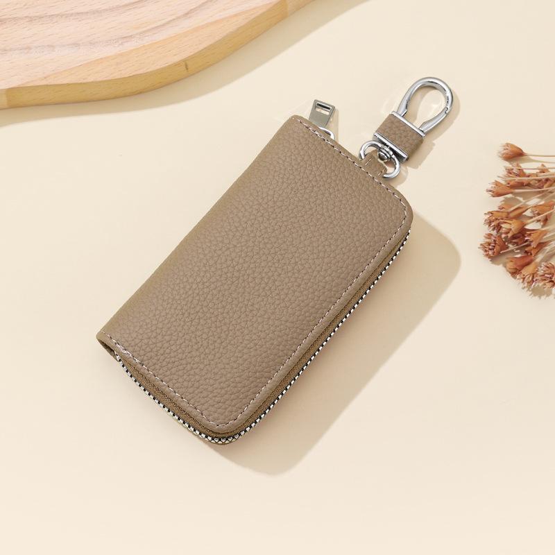 Men's Large Capacity Genuine Cowhide Key and Card Holder with Zipper