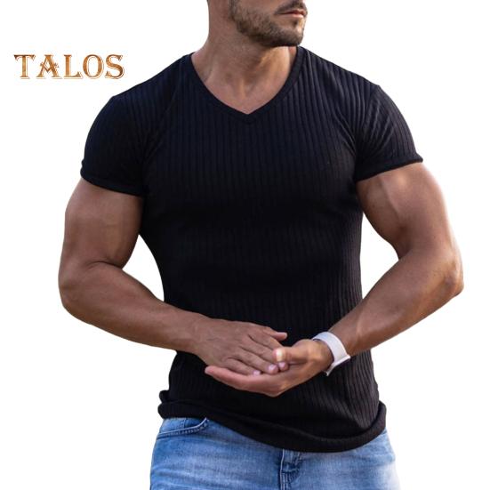 Tricou cu mânecă scurtă pentru bărbați, cu decolteu în V, pentru fitness, cu dungi sportive, de culoare uni, Tricou, îmbrăcăminte de gimnastică respirabilă, pentru sport, călătorii, birou