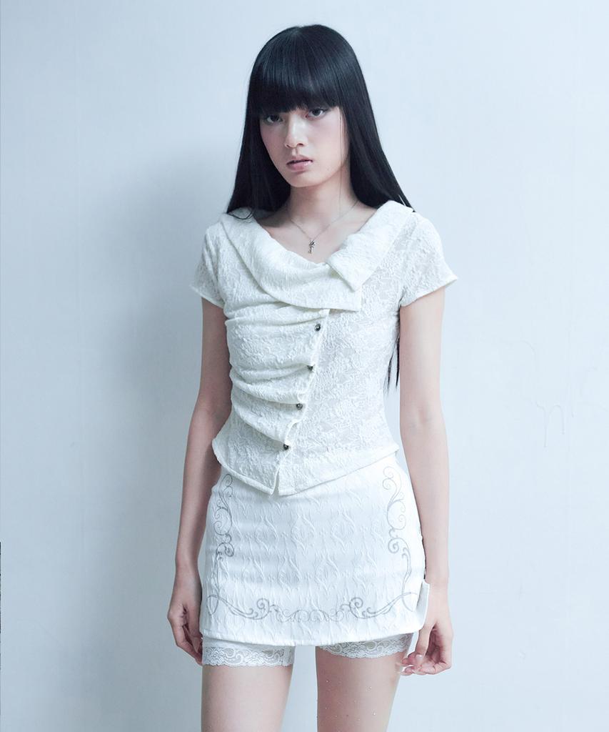 ELFELFELF ARCHIVES Asymmetric Rose Collar Shirt [Ivory]