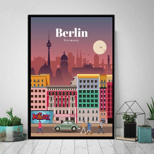 Vintage Retro Travel City Map Canvas Wall Art Berlin Singapore Hong Kong Classic Posters for Home Living Room Decor